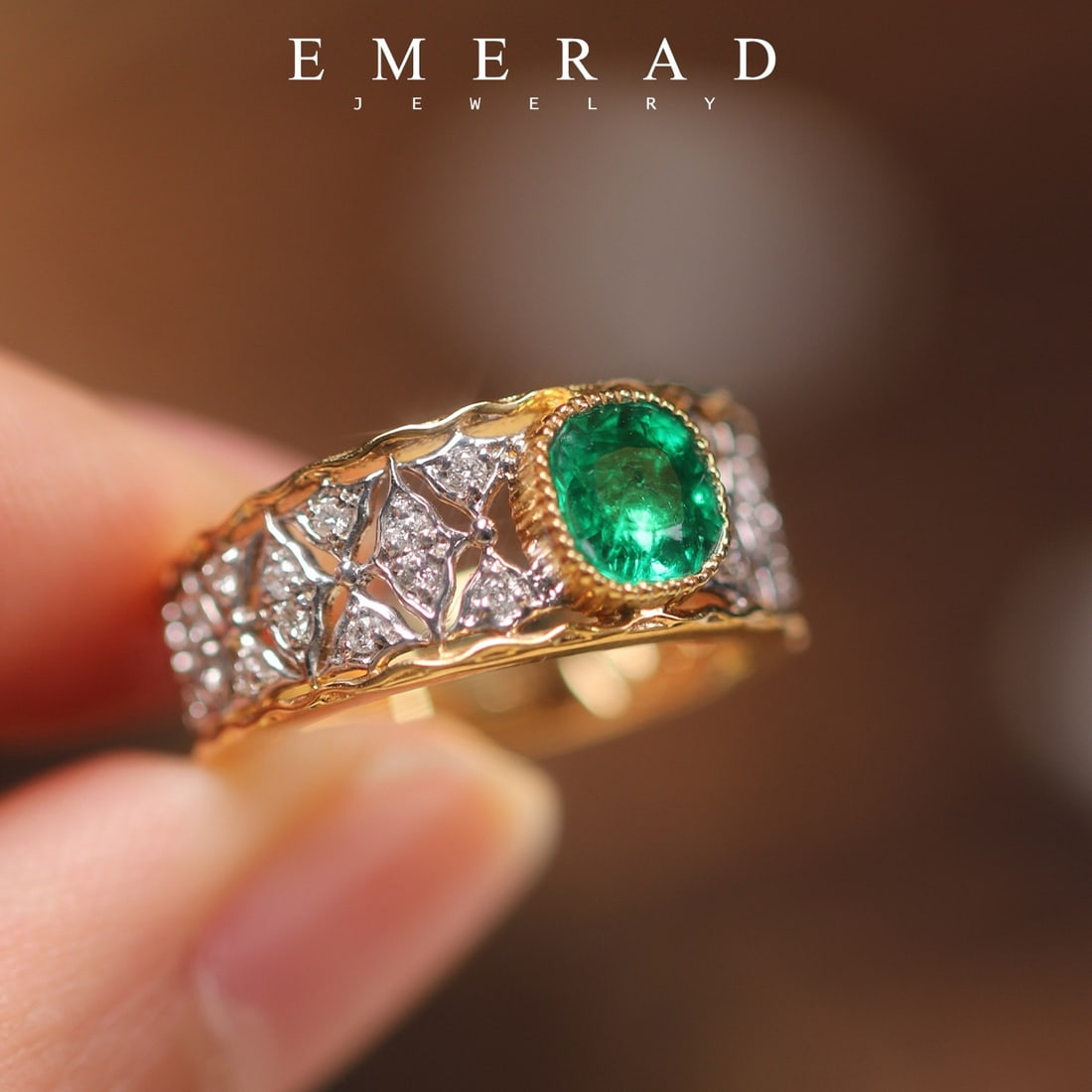 14k Gold 1.34 Ctw Vivid Green Natural Emerald & Diamond Ring - 4
