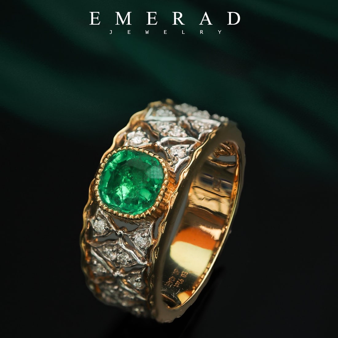14k Gold 1.34 Ctw Vivid Green Natural Emerald & Diamond Ring - 5