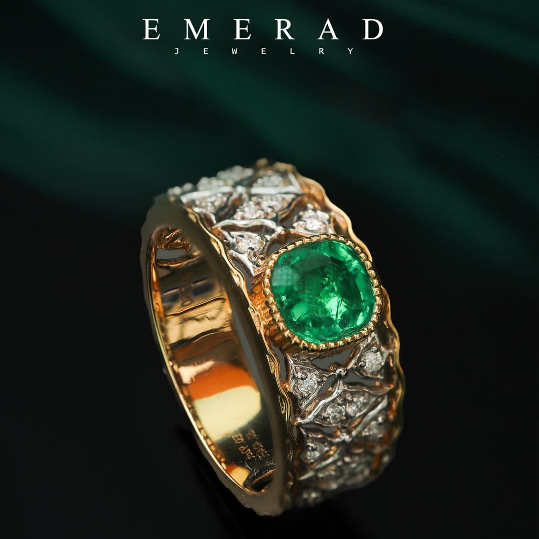 14k Gold 1.34 Ctw Vivid Green Natural Emerald & Diamond Ring - 6