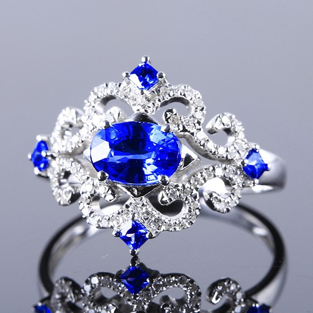 14k Gold 1.38 Ctw Natural Sapphire & Diamond Ring - 2