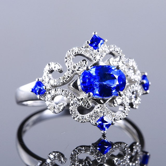 14k Gold 1.38 Ctw Natural Sapphire & Diamond Ring - 3