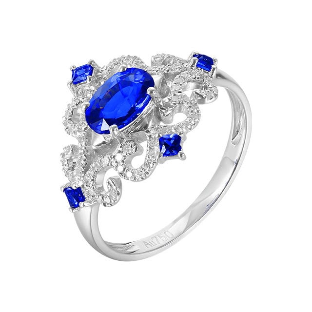 14k Gold 1.38 Ctw Natural Sapphire & Diamond Ring - 5