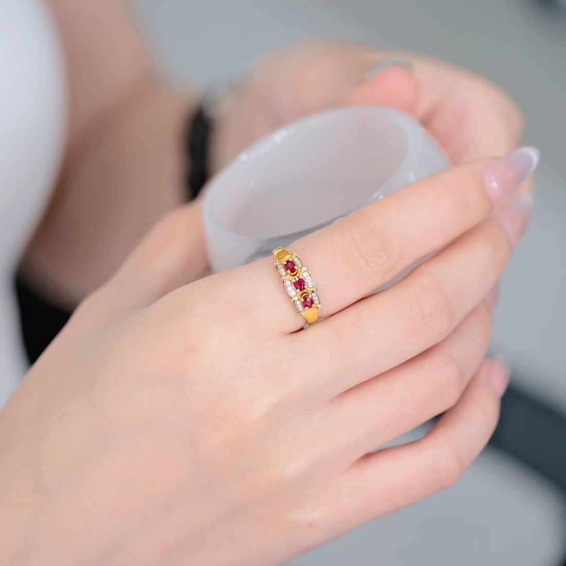 14k Gold 0.62 Ct Natural Ruby & Diamond Ring - 5