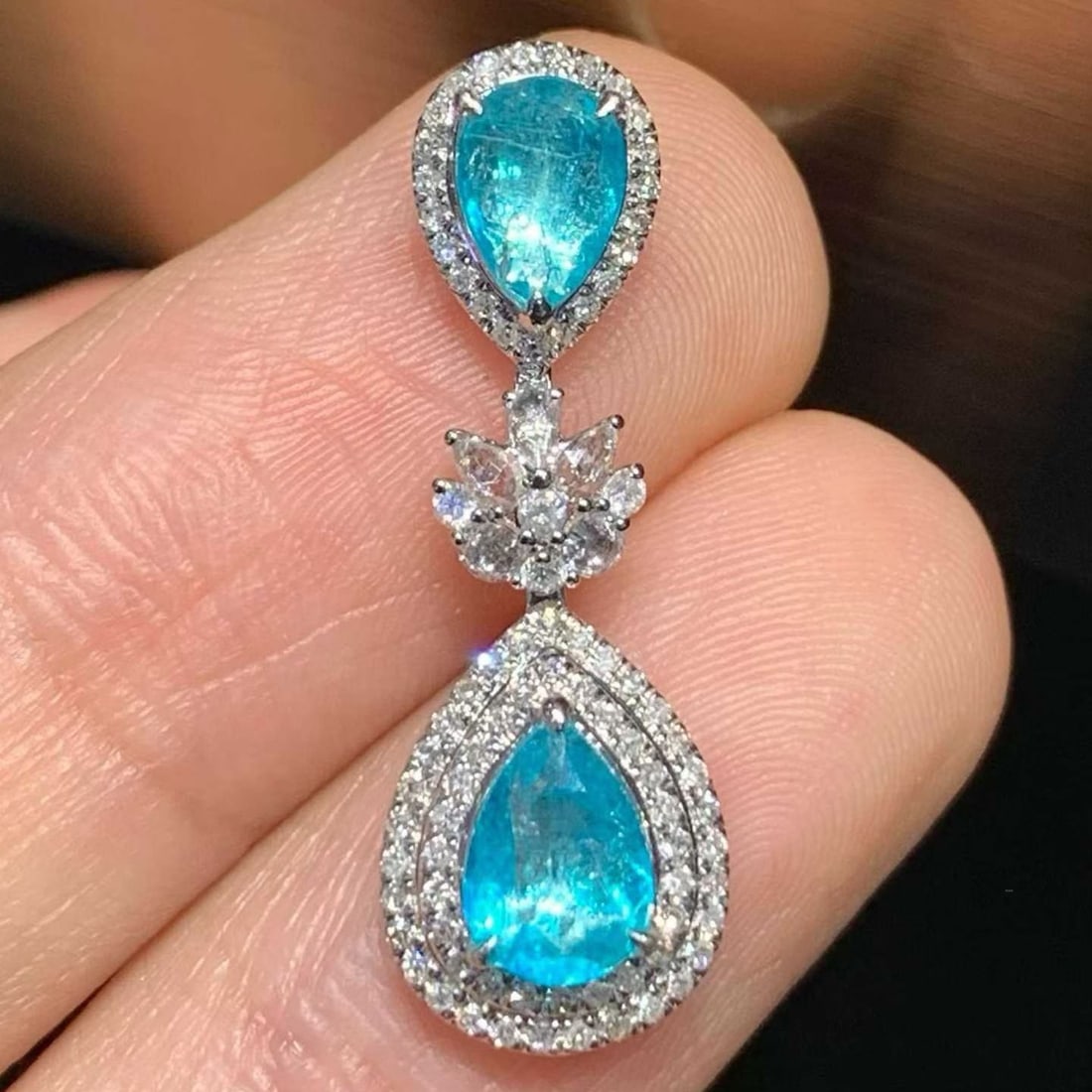 14k Gold 0.9 Ct Natural Paraiba Tourmaline & Diamond & Sapphire Pendant( Without Chain ) - 4
