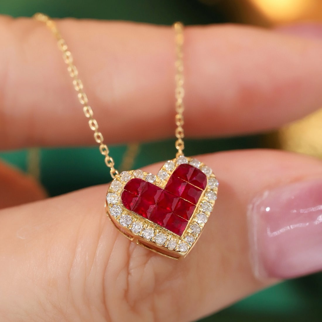 14k Gold 0.90 Ctw Natural Ruby & Diamond Necklace - 2