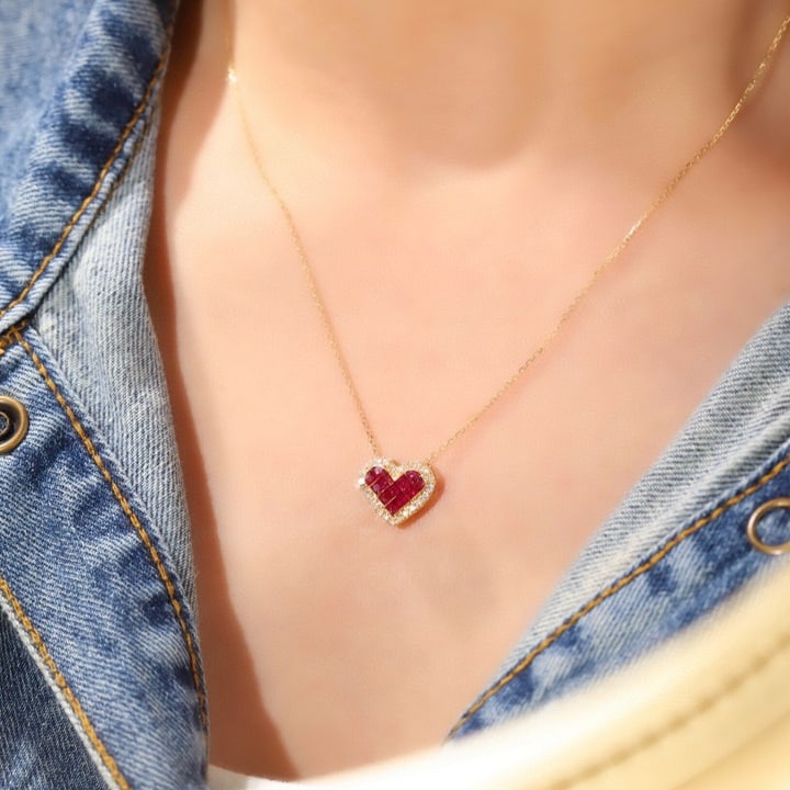 14k Gold 0.90 Ctw Natural Ruby & Diamond Necklace - 3