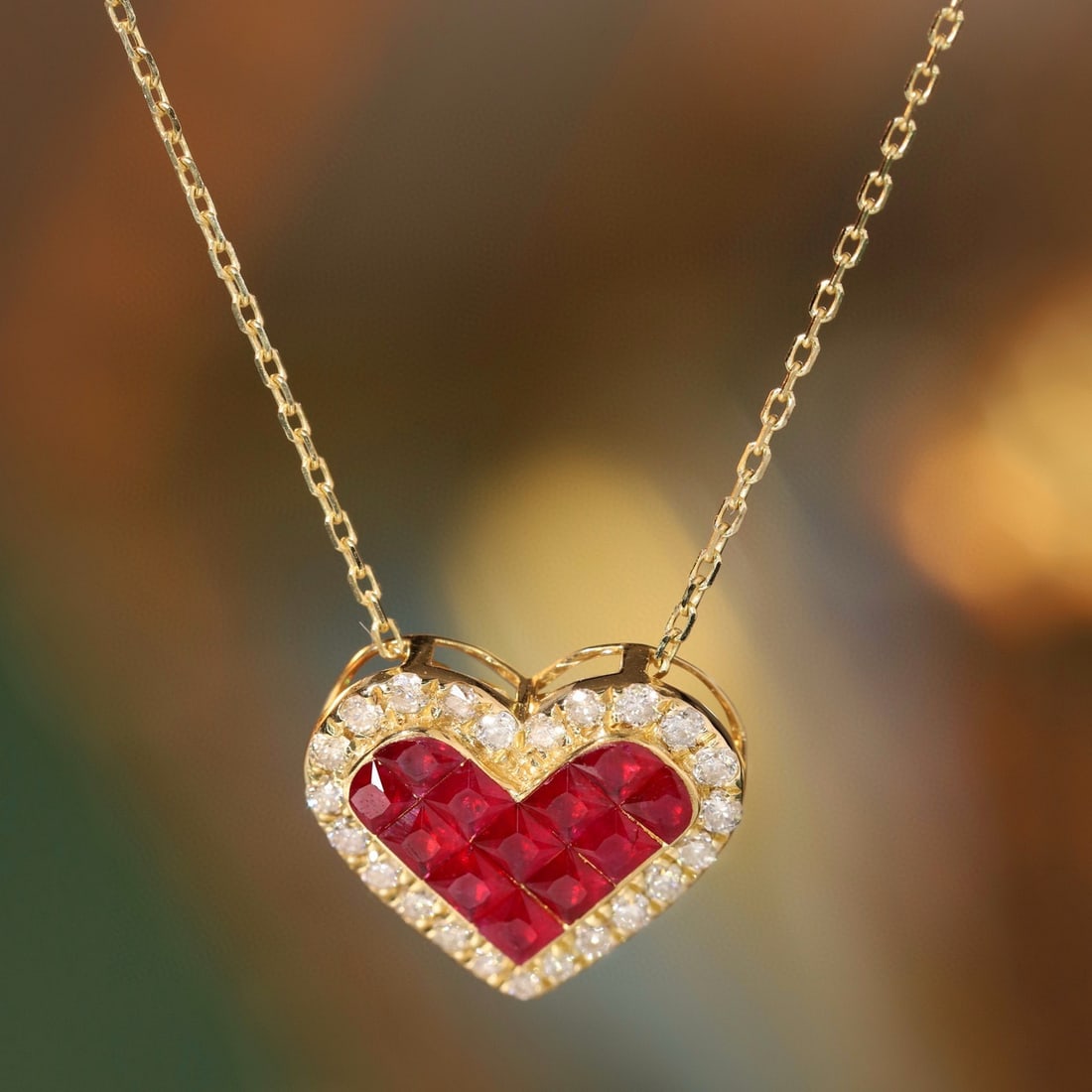 14k Gold 0.90 Ctw Natural Ruby & Diamond Necklace - 7