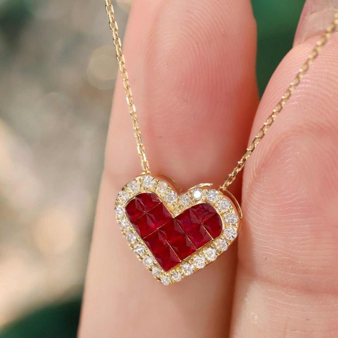 14k Gold 0.90 Ctw Natural Ruby & Diamond Necklace - 8