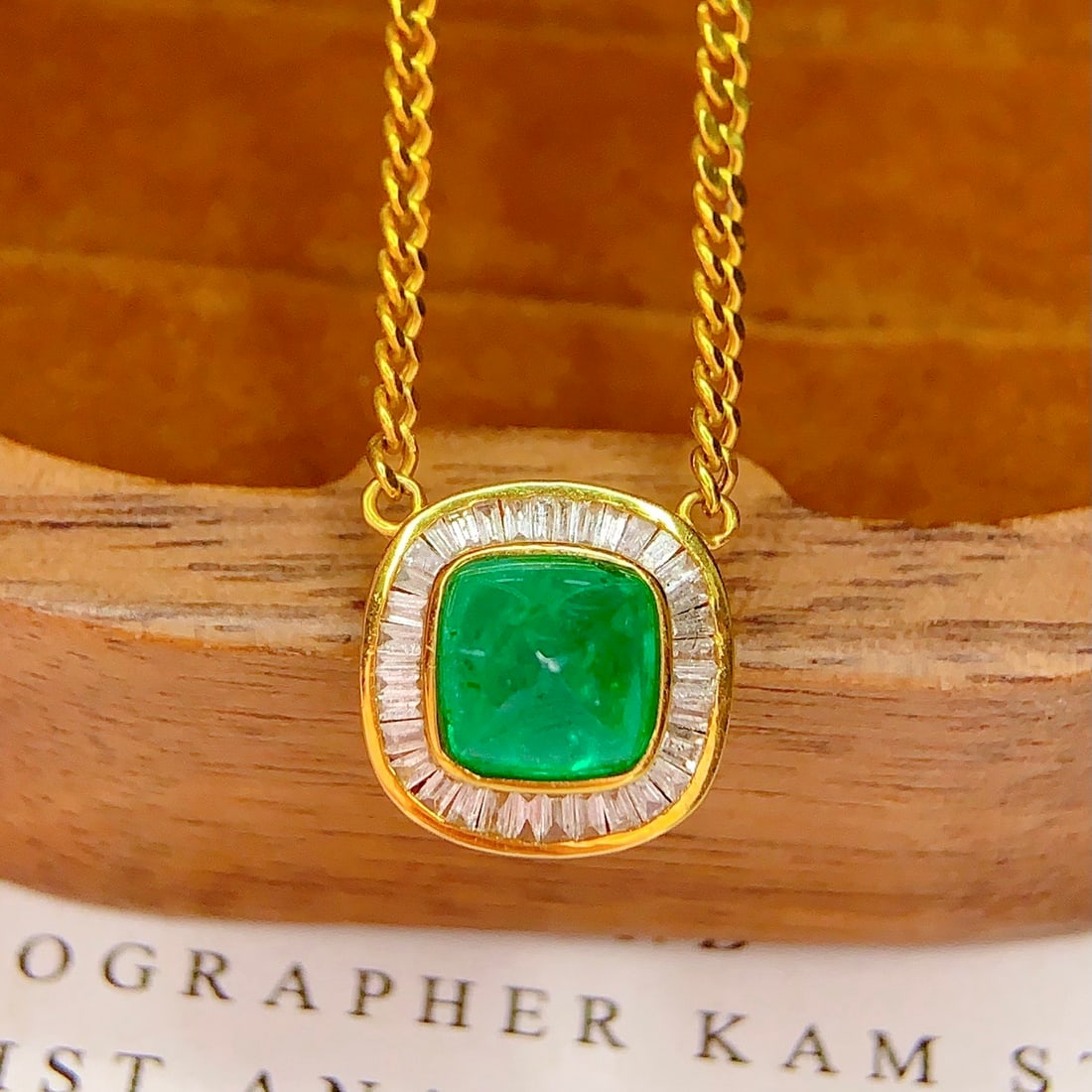 14k Gold 1.7 Ct Natural Emerald & Diamond Necklace - 3