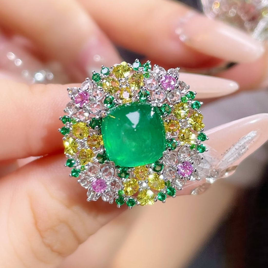 14k Gold 6.32 Ctw Natural Emerald & Coloured Gemstone Ring - 3
