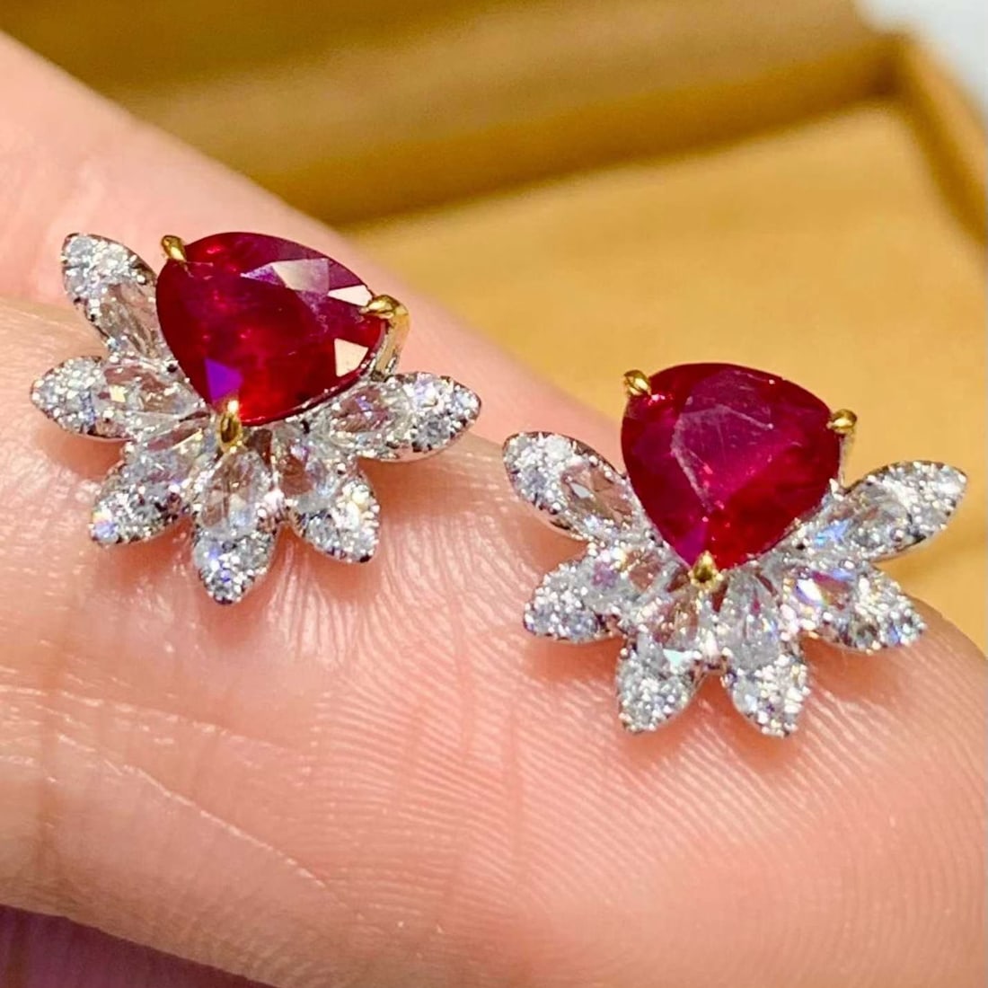 14k Gold 1.02 Ct Natural Ruby & Diamond Earrings - 2