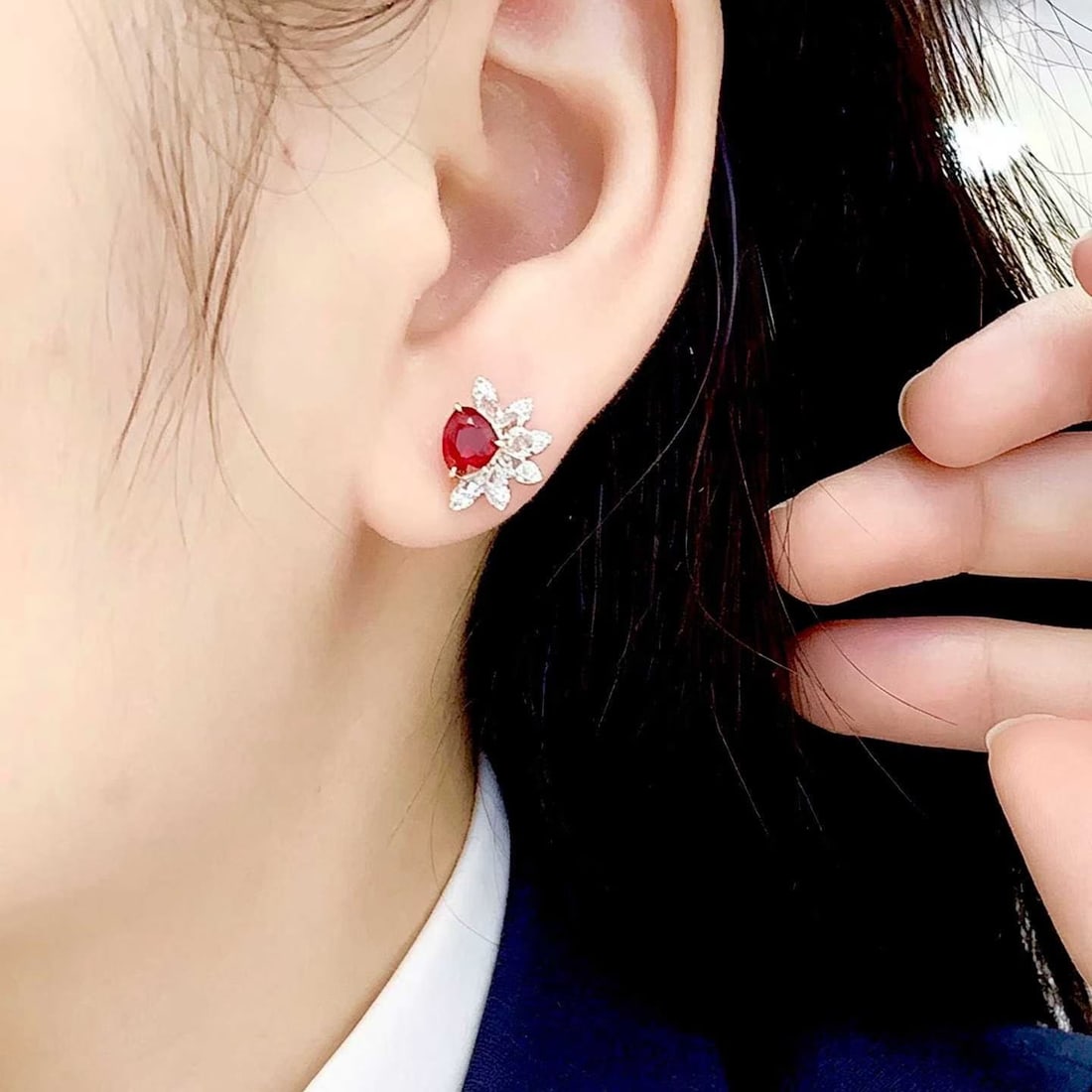 14k Gold 1.02 Ct Natural Ruby & Diamond Earrings - 5