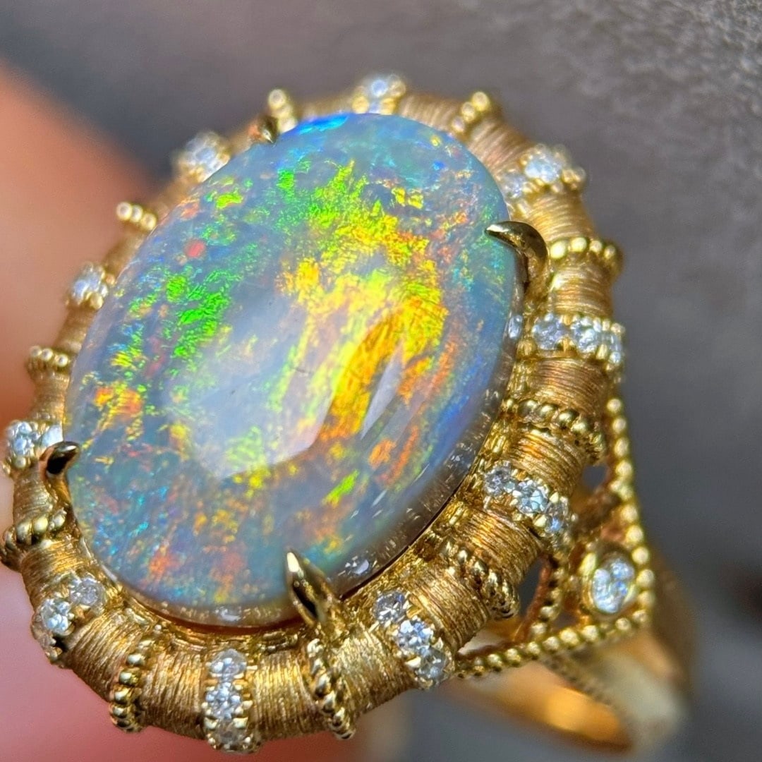 14k Gold 5.24 Ctw Natural Opal & Diamond Ring - 2
