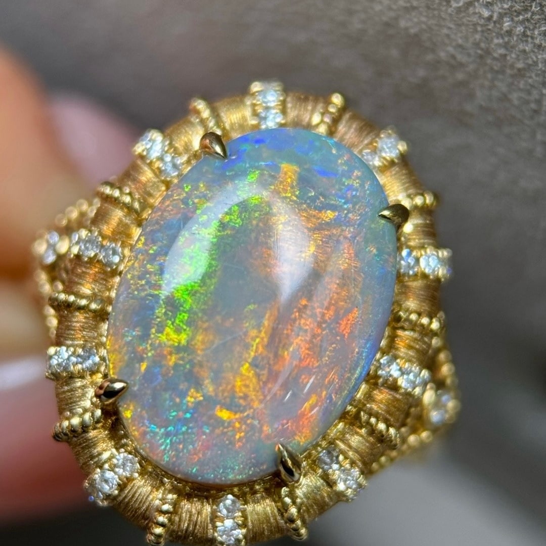 14k Gold 5.24 Ctw Natural Opal & Diamond Ring - 6