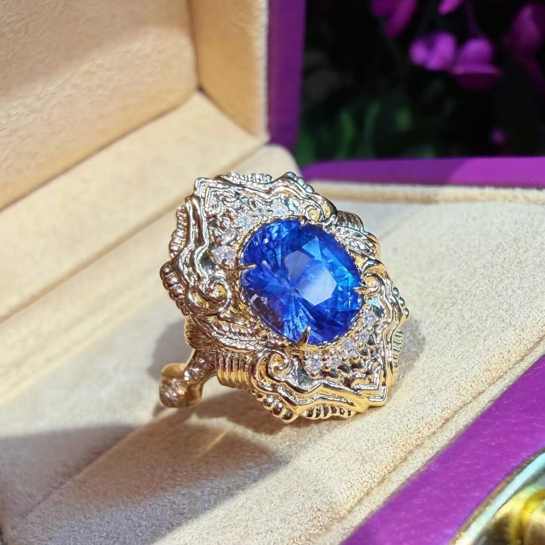 14k Gold 2.58 Ct Natural Sapphire & Diamond Ring - 2