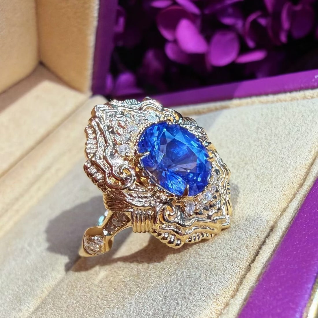 14k Gold 2.58 Ct Natural Sapphire & Diamond Ring - 3