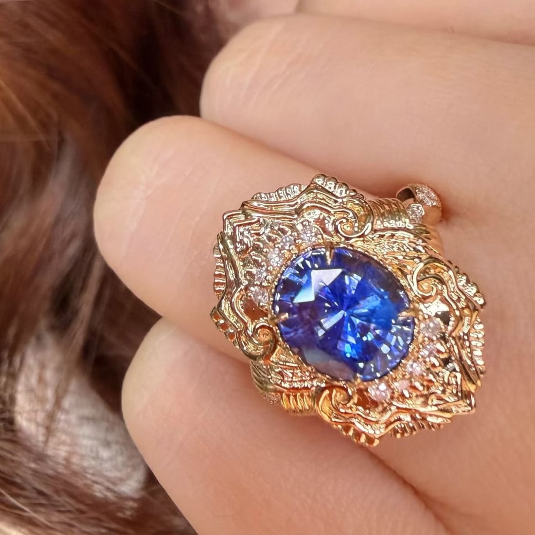 14k Gold 2.58 Ct Natural Sapphire & Diamond Ring - 5