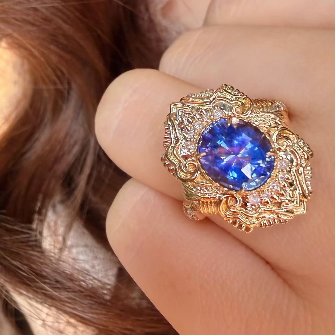 14k Gold 2.58 Ct Natural Sapphire & Diamond Ring - 6