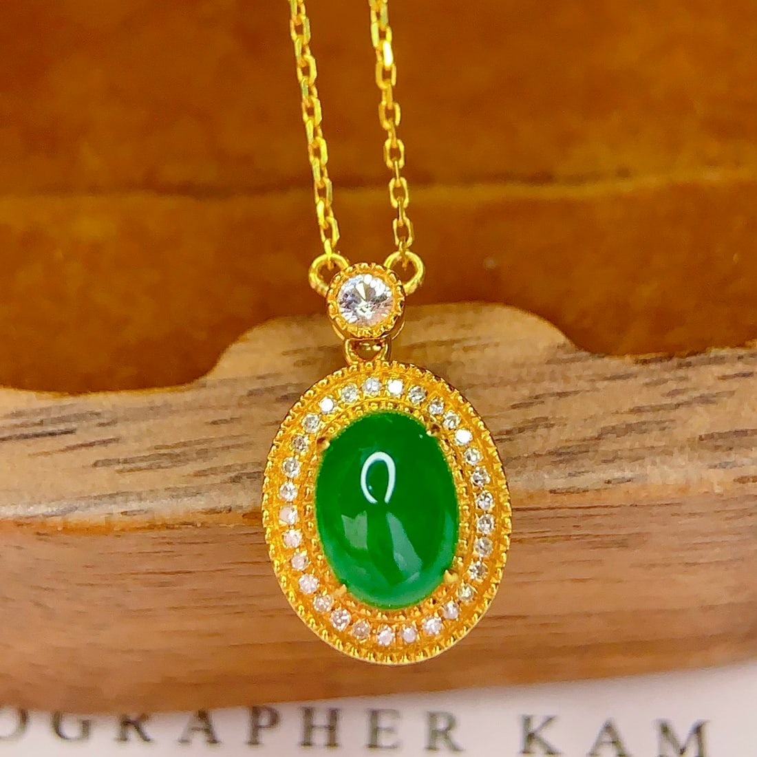 14k Gold 1.3 Ct Natural Emerald & Diamond Necklace - 2