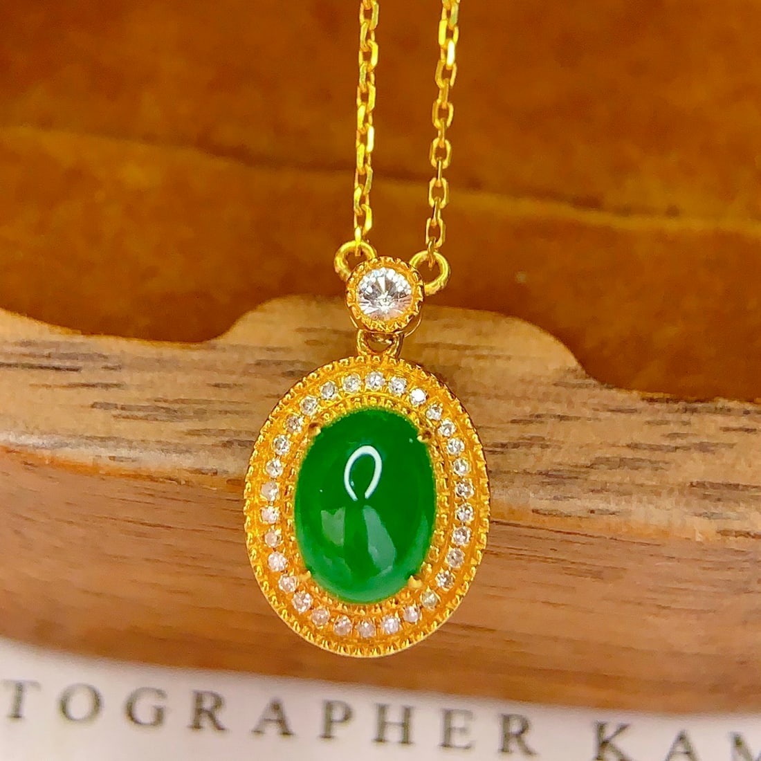 14k Gold 1.3 Ct Natural Emerald & Diamond Necklace - 3