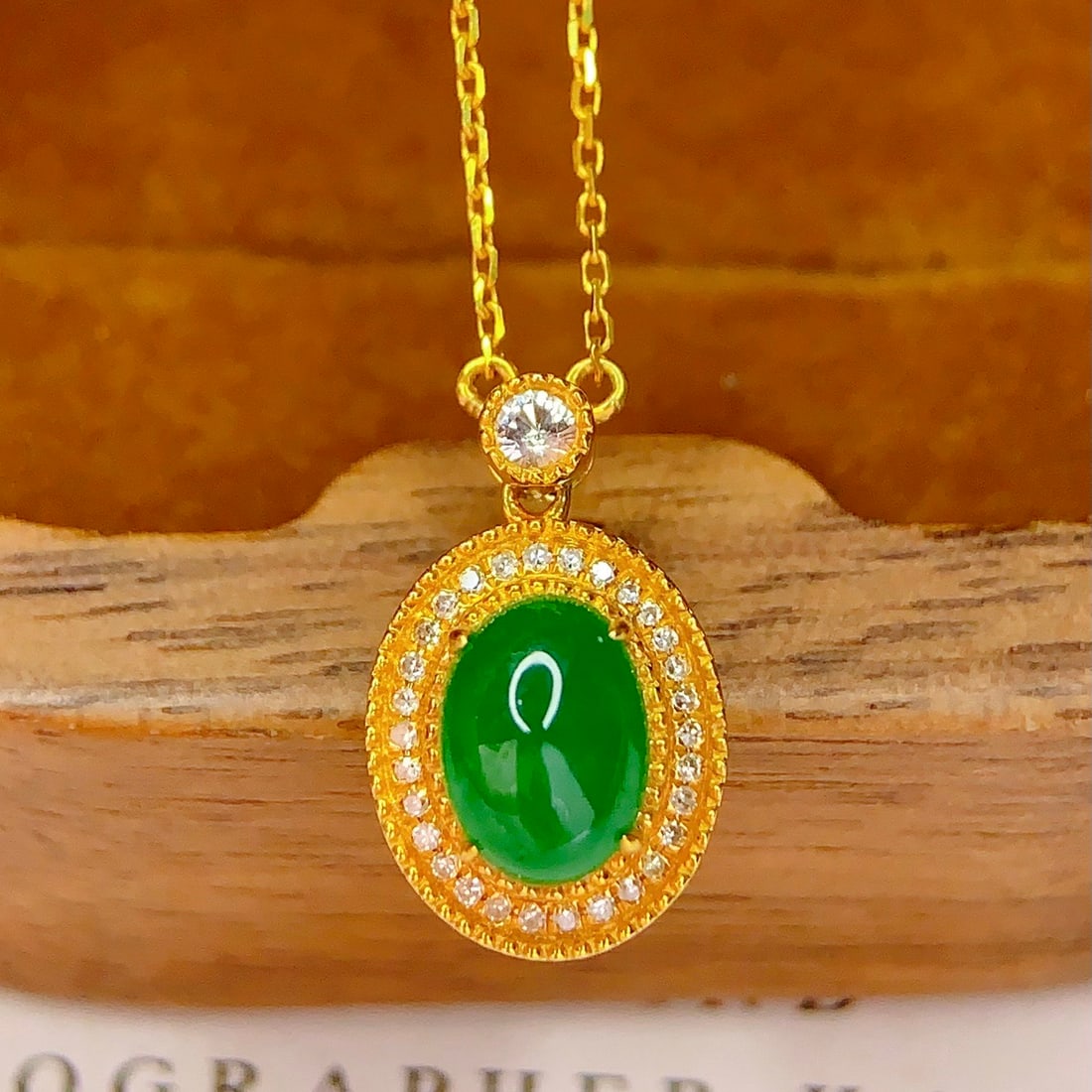 14k Gold 1.3 Ct Natural Emerald & Diamond Necklace - 4