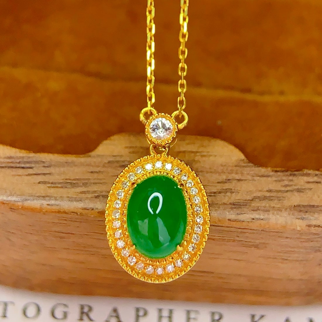 14k Gold 1.3 Ct Natural Emerald & Diamond Necklace - 5