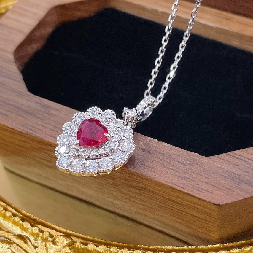 14k Gold 0.91 Ctw Natural Ruby & Diamond Necklace - 2