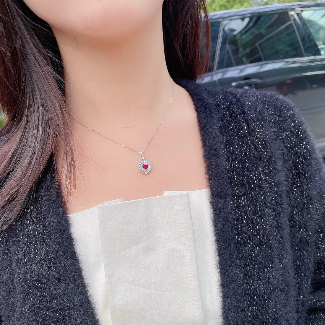 14k Gold 0.91 Ctw Natural Ruby & Diamond Necklace - 3