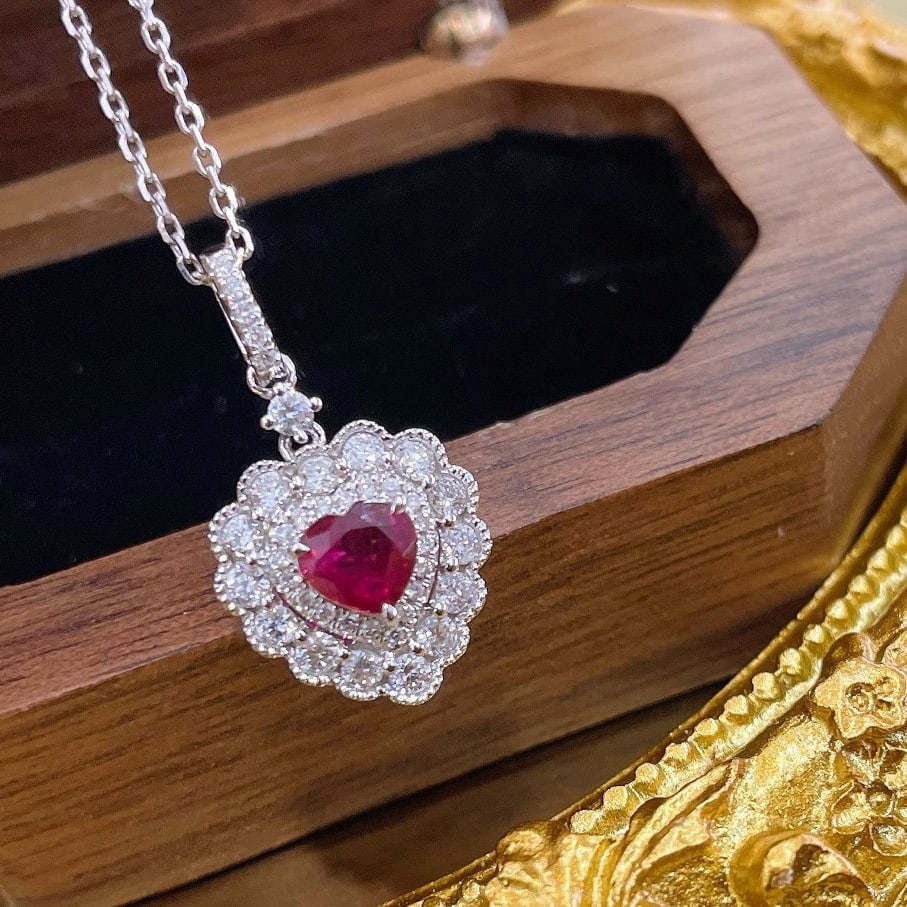 14k Gold 0.91 Ctw Natural Ruby & Diamond Necklace - 4