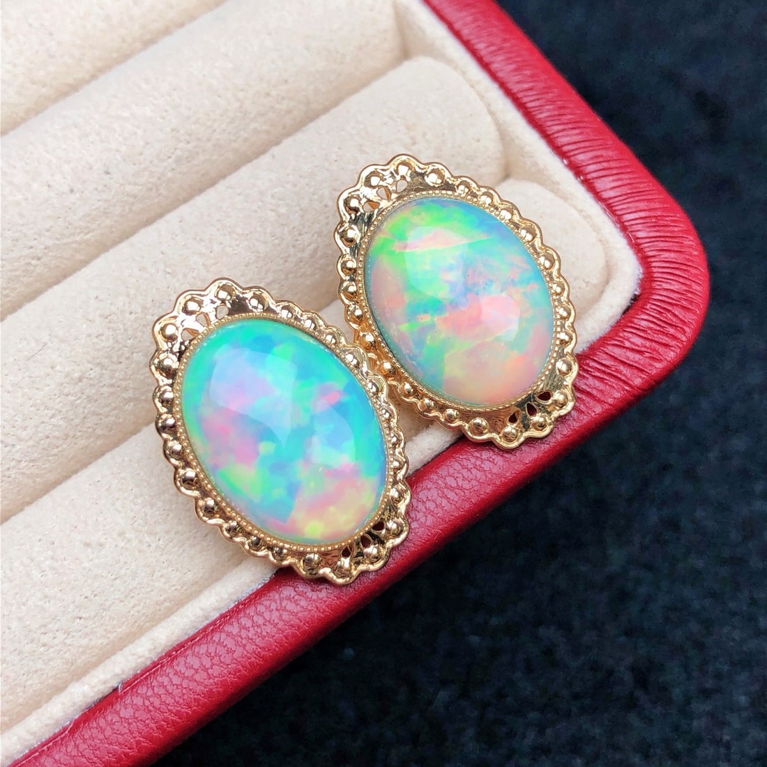 14k Gold 10.60 Ct Natural Opal Earrings - 5
