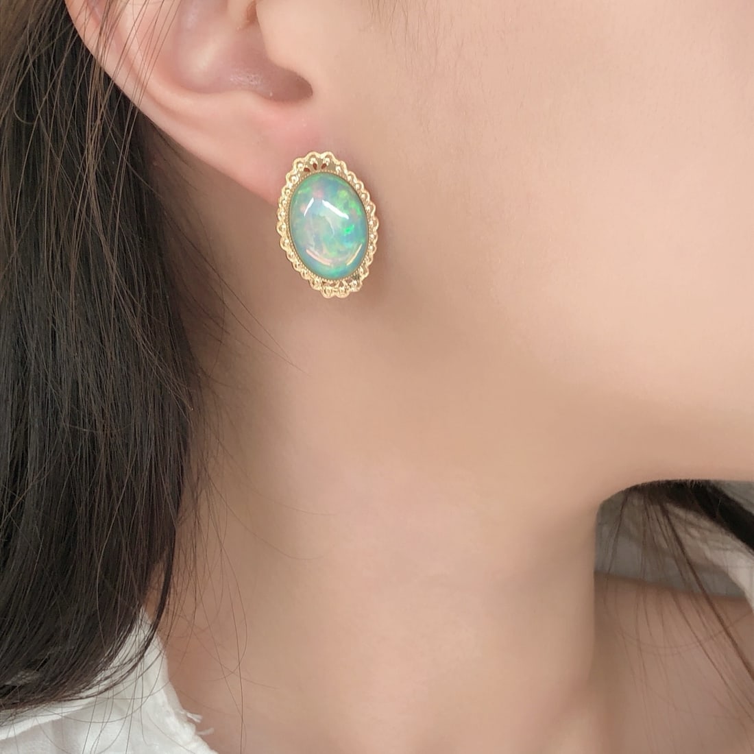 14k Gold 10.60 Ct Natural Opal Earrings - 6