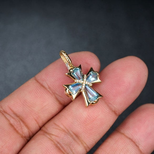 14k Gold 1.76 Ct Natural Aquamarine & Diamond Pendant( Without Chain ) - 6