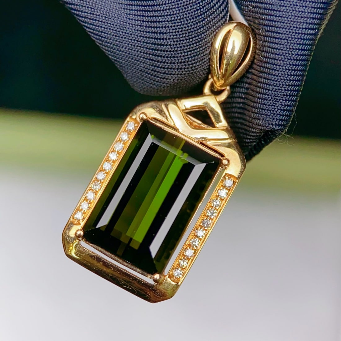 14k Gold 4.21 Ctw Natural Tourmaline & Diamond Pendant( Without Chain ) - 2