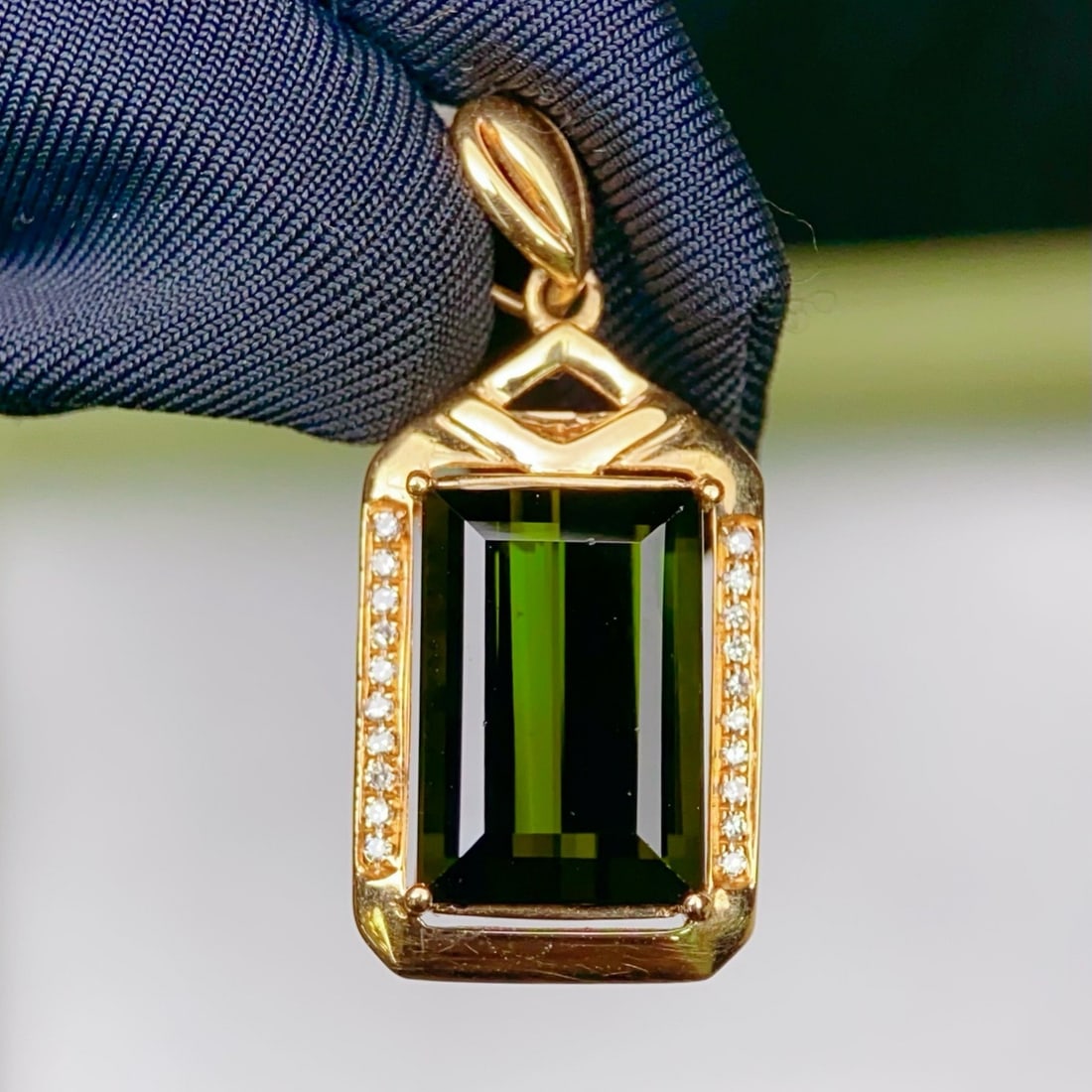 14k Gold 4.21 Ctw Natural Tourmaline & Diamond Pendant( Without Chain ) - 3