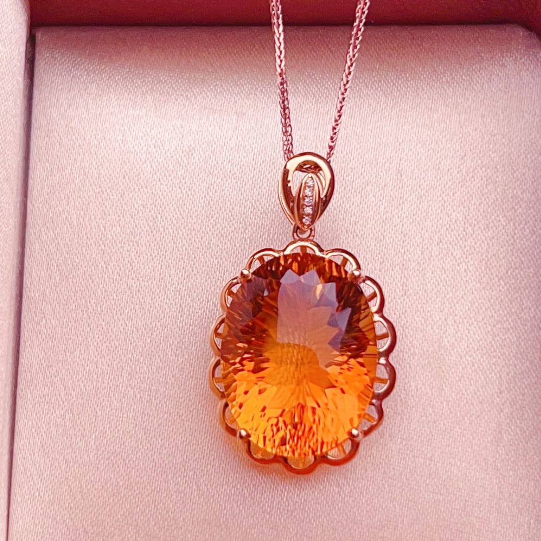 14k Gold 17.26 Ctw Natural Citrine & Diamond Pendant( Without Chain ) - 3