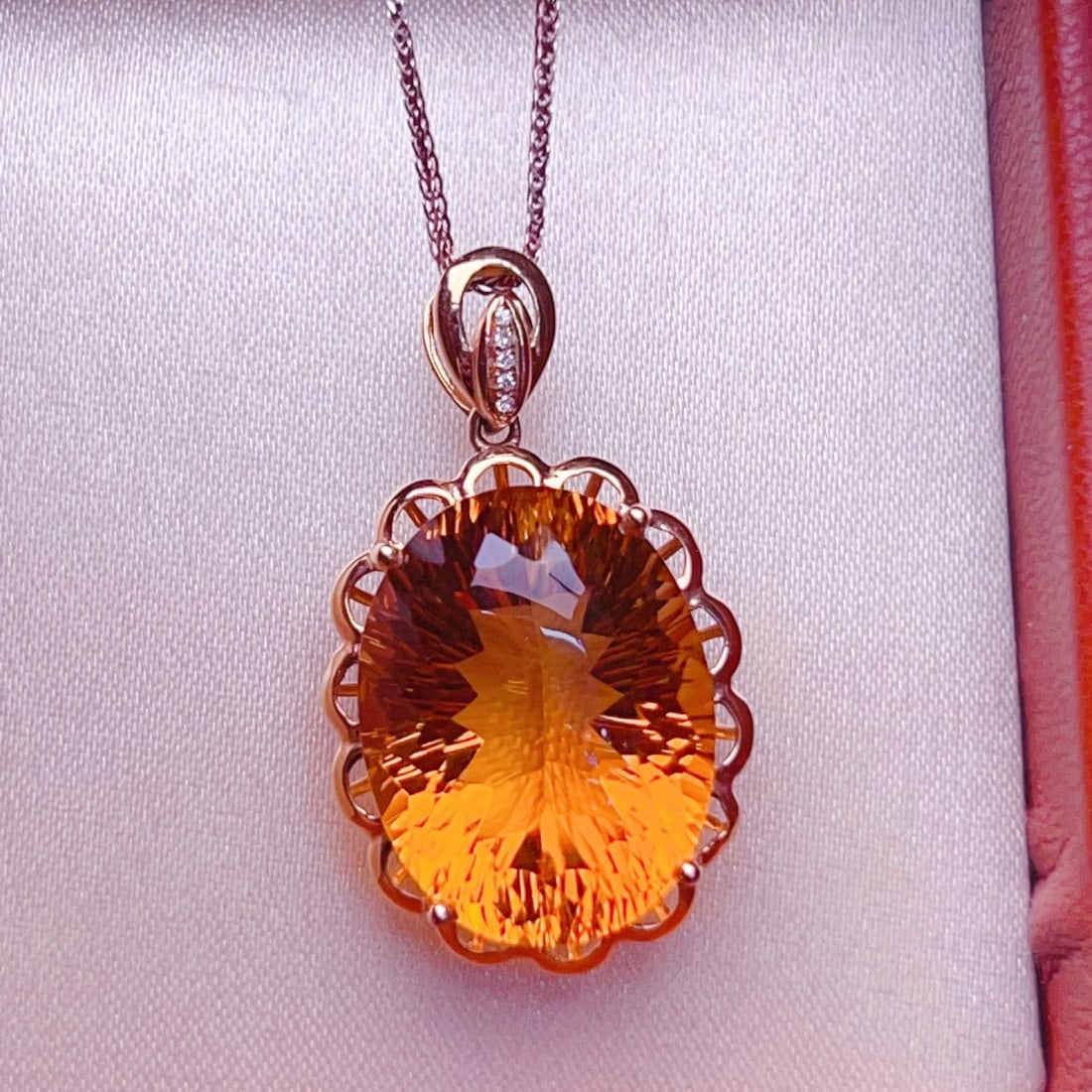 14k Gold 17.26 Ctw Natural Citrine & Diamond Pendant( Without Chain ) - 4