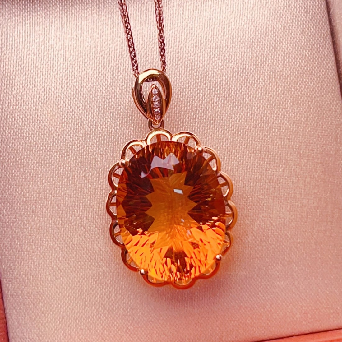 14k Gold 17.26 Ctw Natural Citrine & Diamond Pendant( Without Chain ) - 5