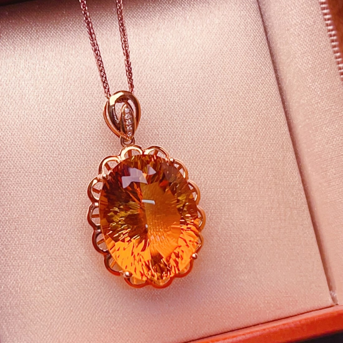 14k Gold 17.26 Ctw Natural Citrine & Diamond Pendant( Without Chain ) - 6