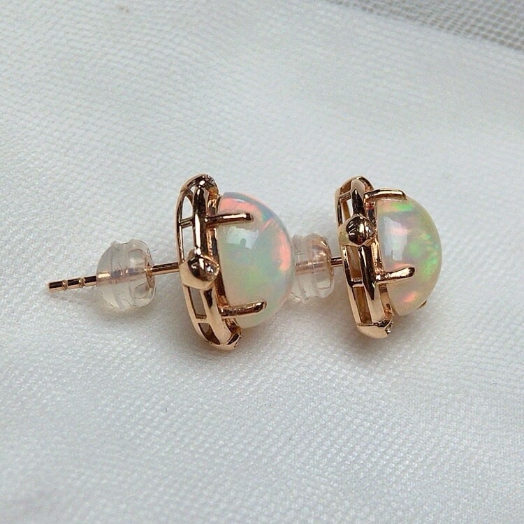 14k Gold 4.00 Ct Natural Opal & Diamond Earrings - 5