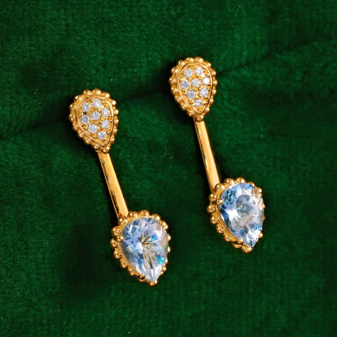 14k Gold 2 Ct Natural Aquamarine & Diamond Earrings - 2