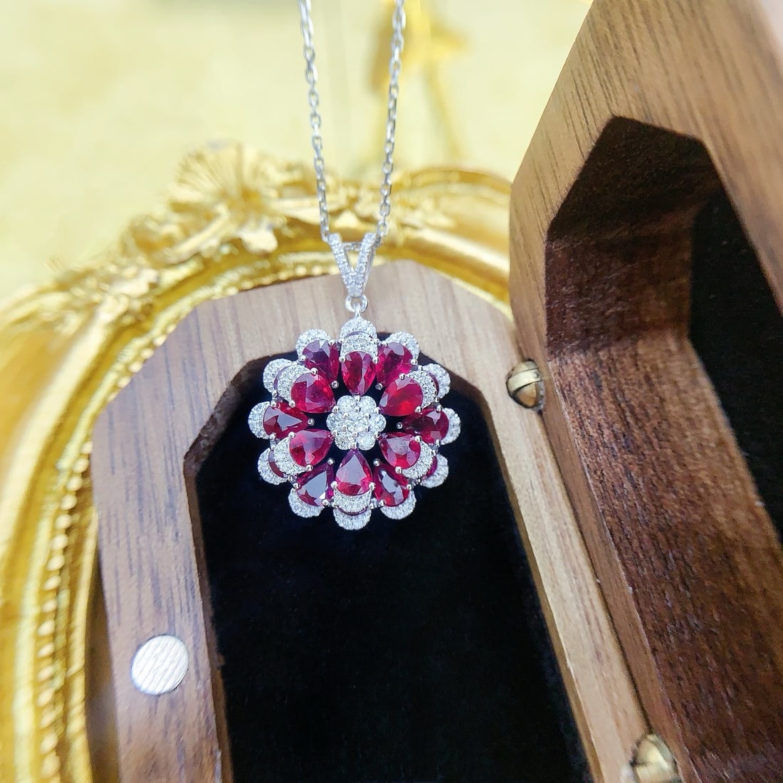 14k Gold 3.85 Ctw Natural Ruby & Diamond Necklace (1 of 4)