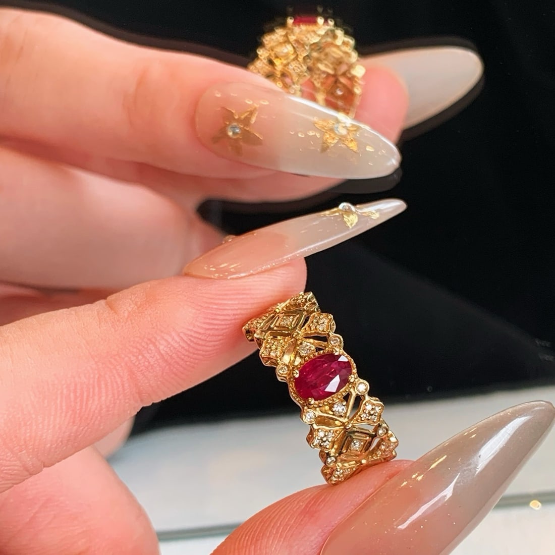 14k Gold 0.72 Ctw Natural Ruby & Diamond Ring - 7