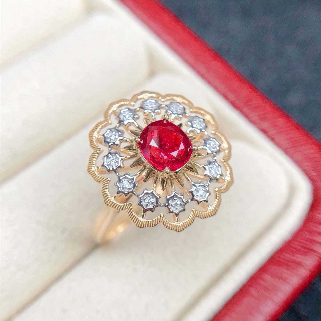 14k Gold 1.56 Ctw Natural Ruby & Diamond Ring - 4