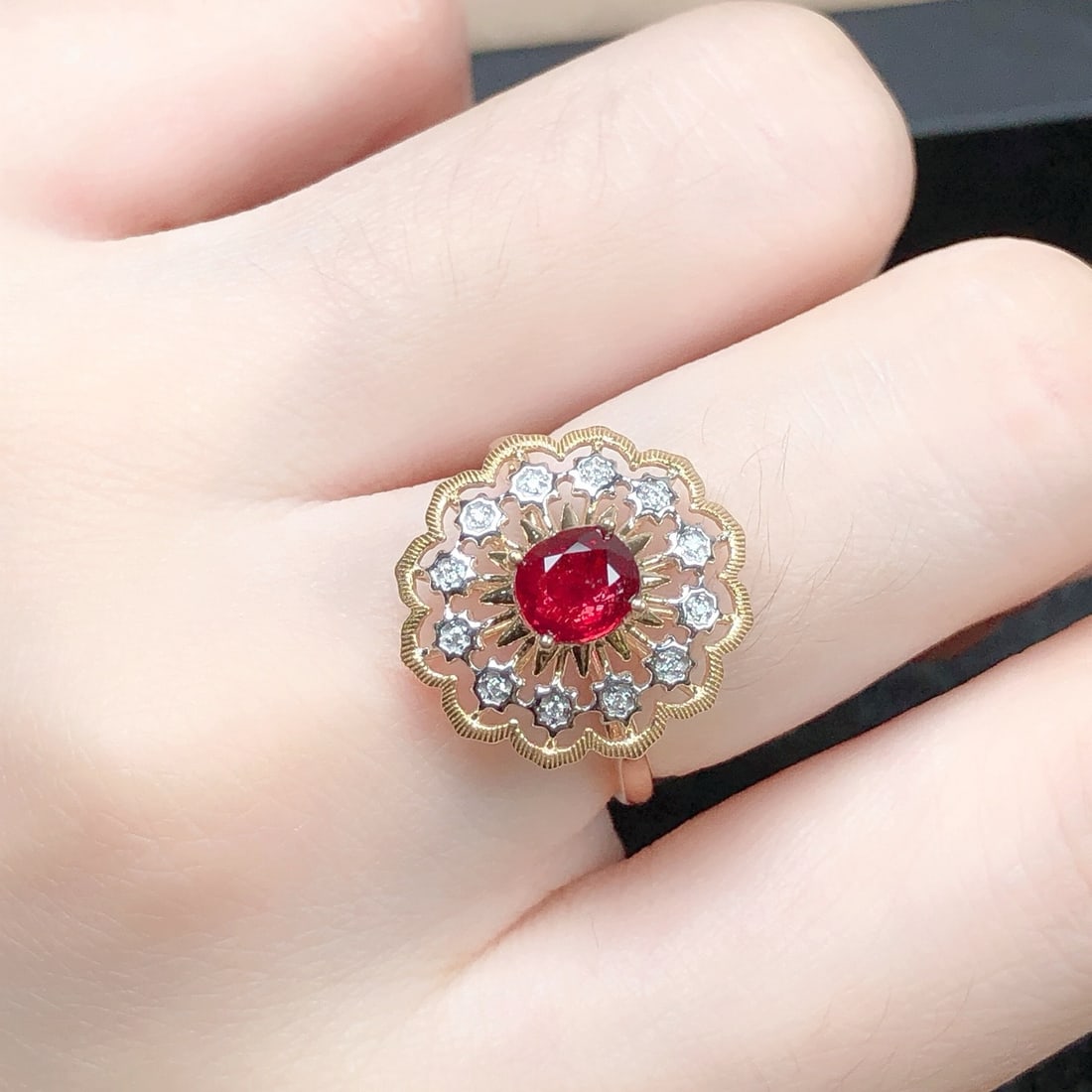 14k Gold 1.56 Ctw Natural Ruby & Diamond Ring - 7