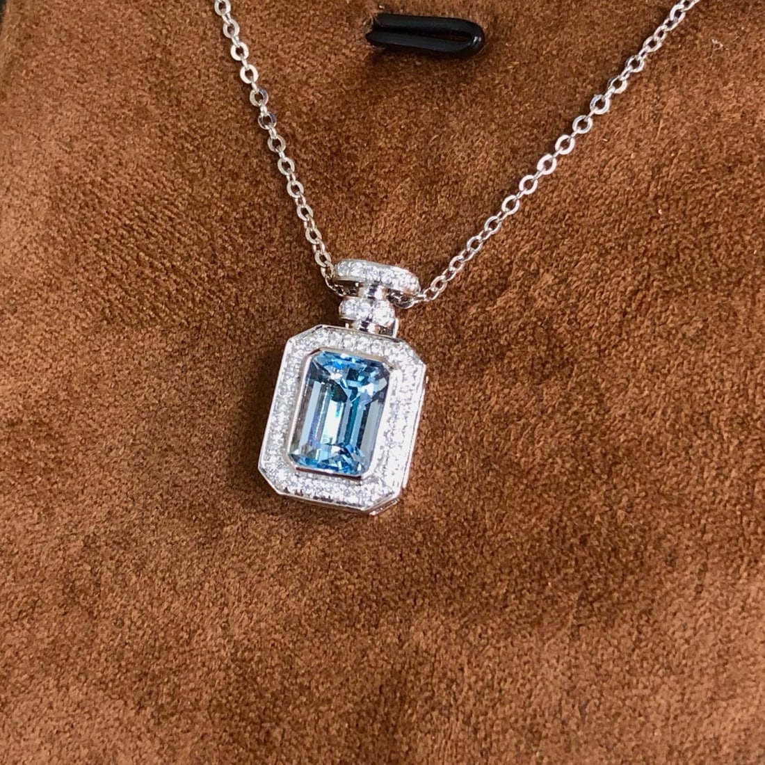 14k Gold 1.53 Ctw Natural Aquamarine & Diamond Pendant( Without Chain ) - 3