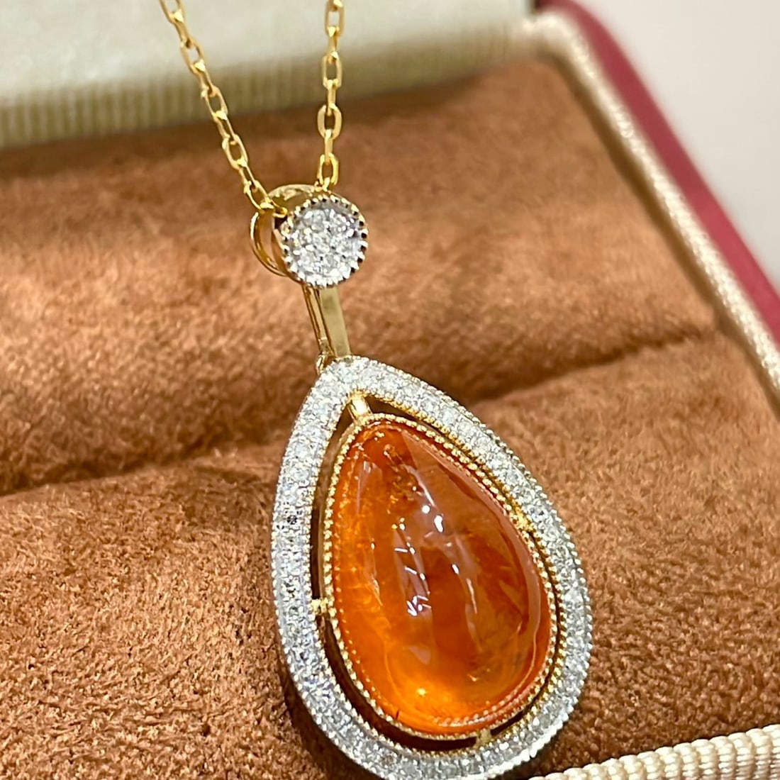14k Gold 7.5 Ct Natural Spessartine & Diamond Necklace - 5