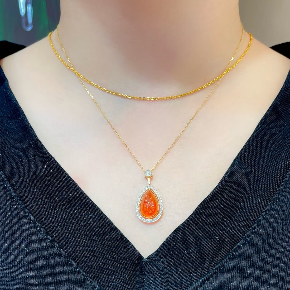 14k Gold 7.5 Ct Natural Spessartine & Diamond Necklace - 6