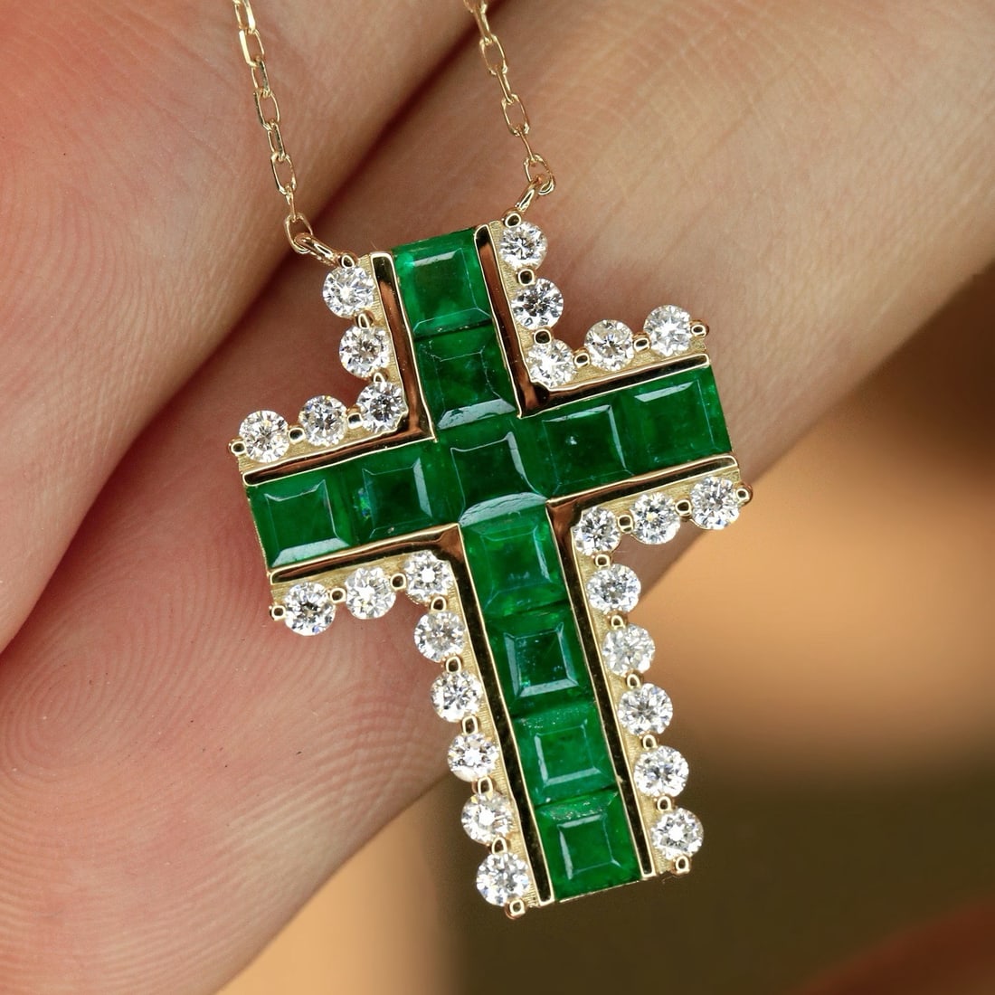 14k Gold 2.45 Ctw Natural Emerald & Diamond Necklace - 5