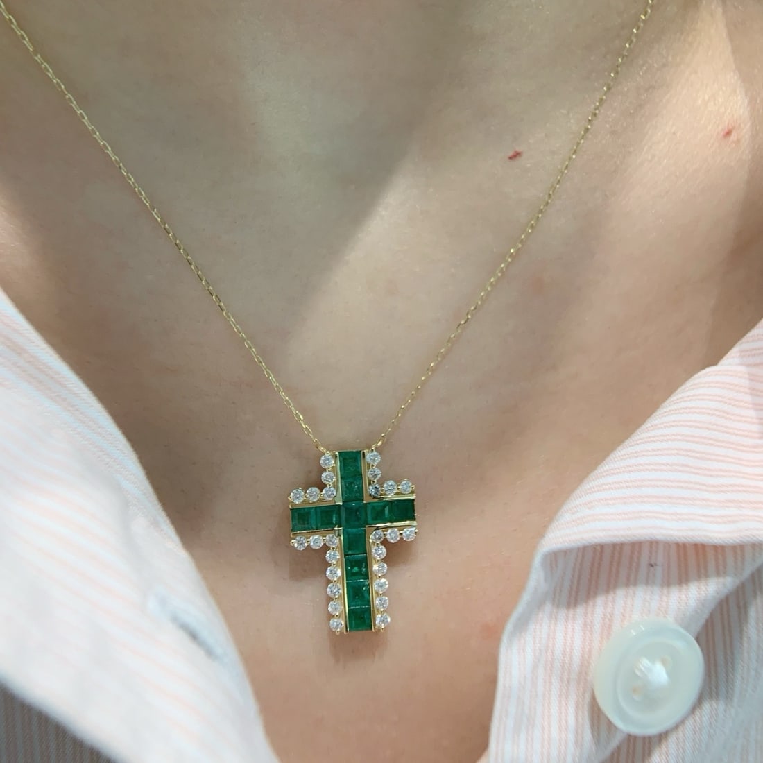 14k Gold 2.45 Ctw Natural Emerald & Diamond Necklace - 7