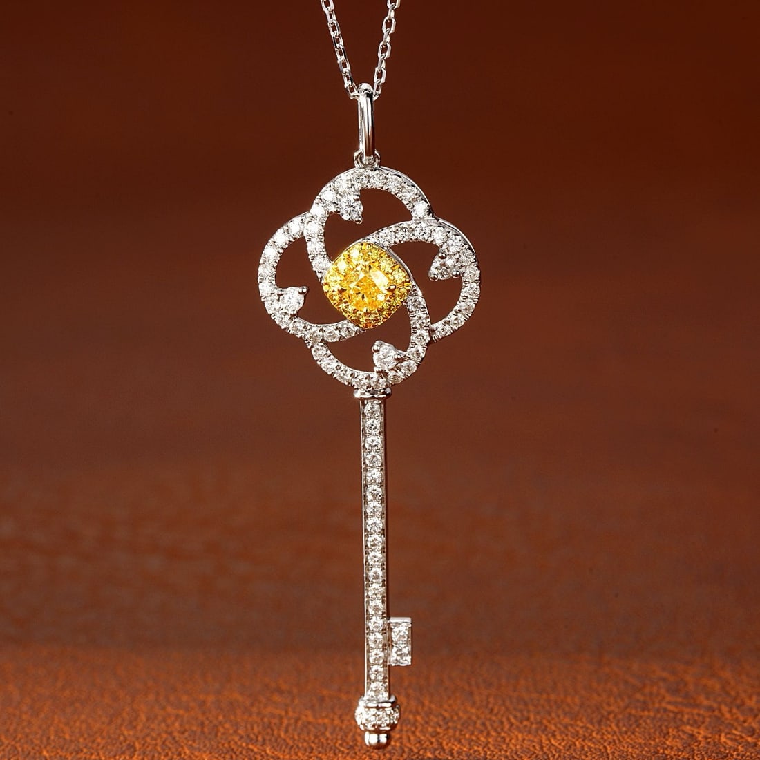 14k Gold 0.59 Ctw Natural Yellow Diamond & Diamond Necklace: Ref:231174079 // gold content:14k gold // main gemstone:yellow diamond // shape:cushion // carat weight:0. 14ct // color:yellow // treatment:natural // // adjacent gemstone 2 : diamond // shape:round